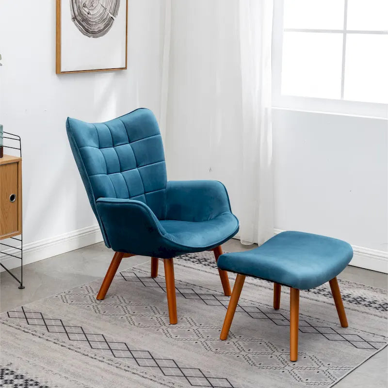 Fauteuil d'appoint capitonné en velours doux avec pouf Carson Carrington Aasen