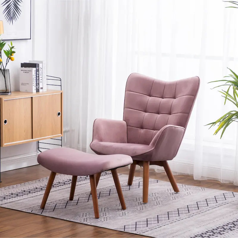 Fauteuil d'appoint capitonné en velours doux avec pouf Carson Carrington Aasen