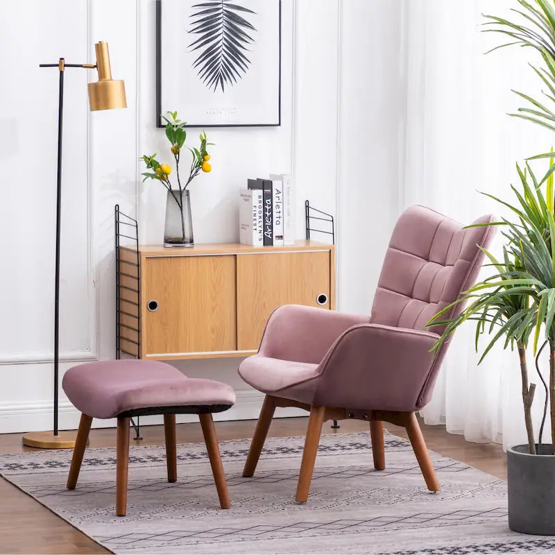 Fauteuil d'appoint capitonné en velours doux avec pouf Carson Carrington Aasen