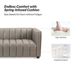 Canapé incurvé en cuir véritable Olinto Modern Camel de 83 pouces avec dossier capitonné par HULALA HOME