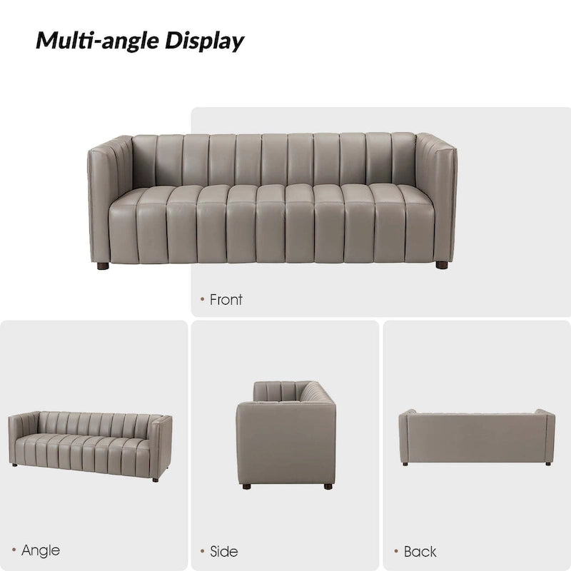 Canapé incurvé en cuir véritable Olinto Modern Camel de 83 pouces avec dossier capitonné par HULALA HOME