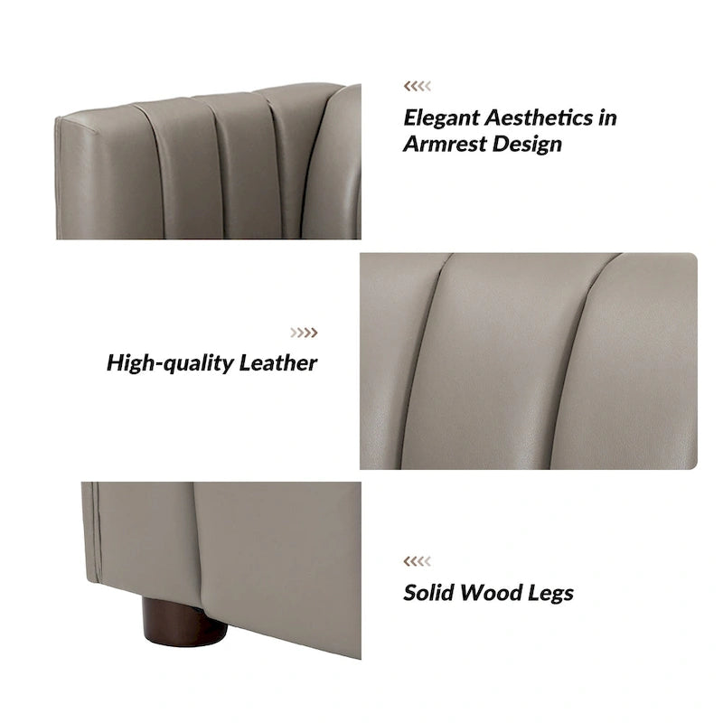 Canapé incurvé en cuir véritable Olinto Modern Camel de 83 pouces avec dossier capitonné par HULALA HOME