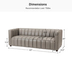 Canapé incurvé en cuir véritable Olinto Modern Camel de 83 pouces avec dossier capitonné par HULALA HOME