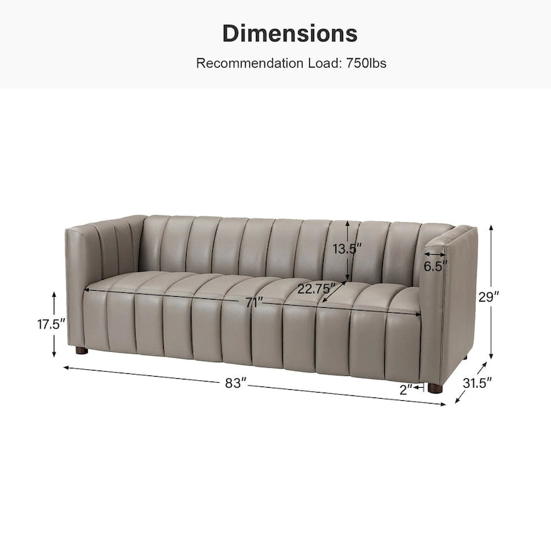 Canapé incurvé en cuir véritable Olinto Modern Camel de 83 pouces avec dossier capitonné par HULALA HOME