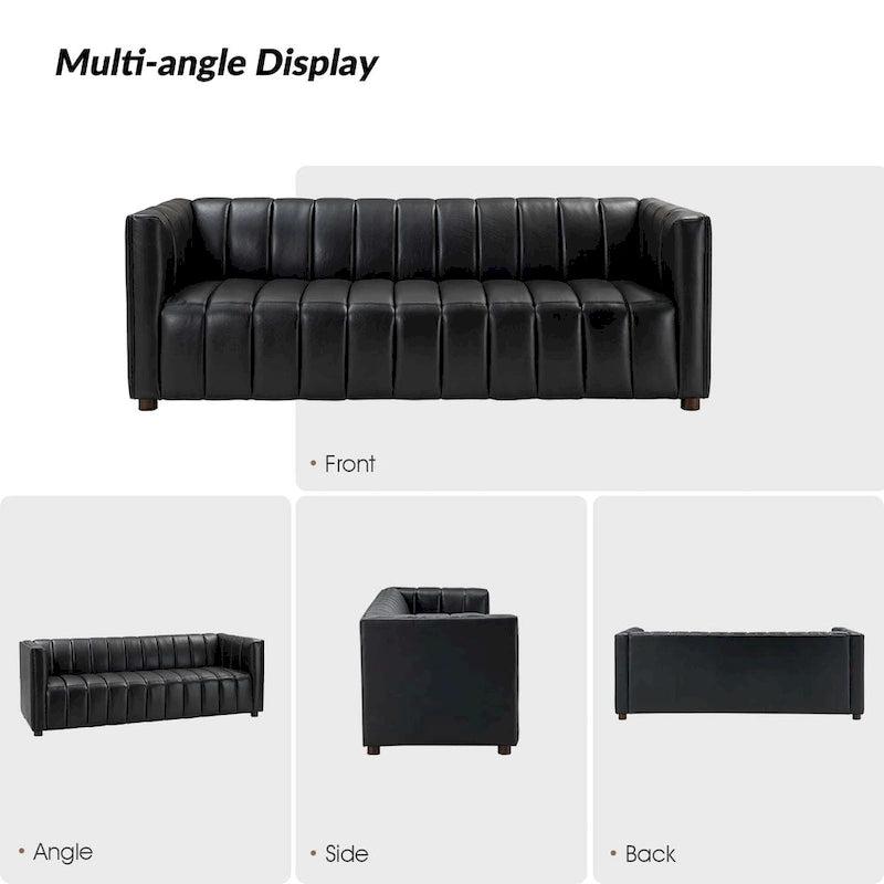 Canapé incurvé en cuir véritable Olinto Modern Camel de 83 pouces avec dossier capitonné par HULALA HOME
