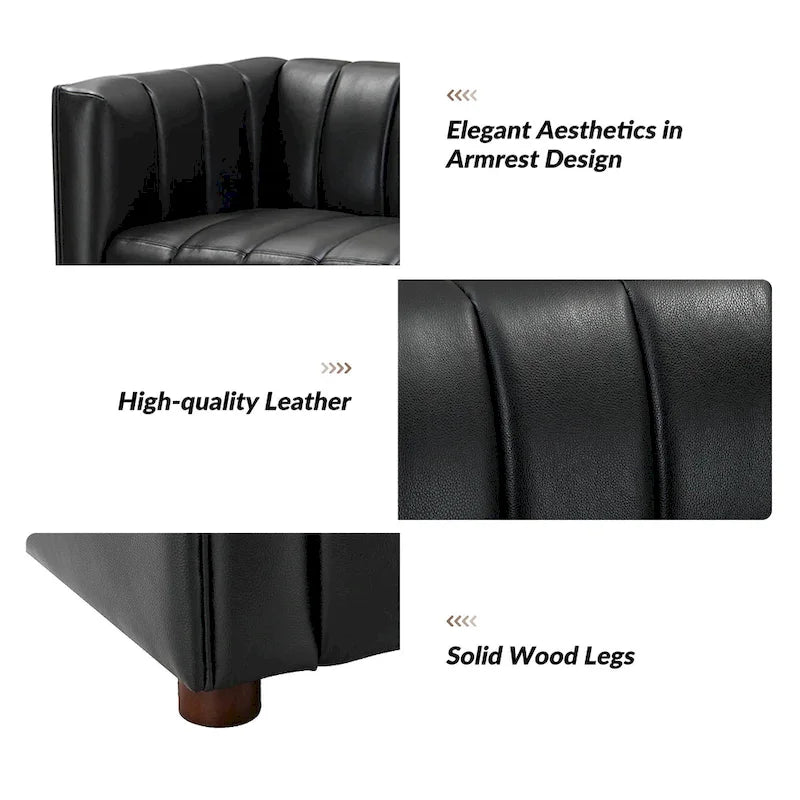 Canapé incurvé en cuir véritable Olinto Modern Camel de 83 pouces avec dossier capitonné par HULALA HOME