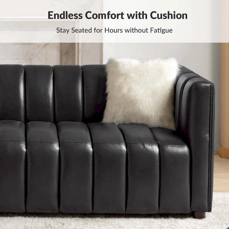 Canapé incurvé en cuir véritable Olinto Modern Camel de 83 pouces avec dossier capitonné par HULALA HOME