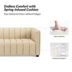 Canapé incurvé en cuir véritable Olinto Modern Camel de 83 pouces avec dossier capitonné par HULALA HOME