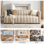 Canapé incurvé en cuir véritable Olinto Modern Camel de 83 pouces avec dossier capitonné par HULALA HOME