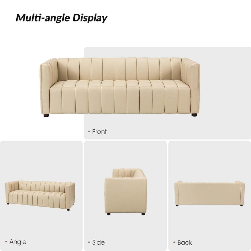 Canapé incurvé en cuir véritable Olinto Modern Camel de 83 pouces avec dossier capitonné par HULALA HOME