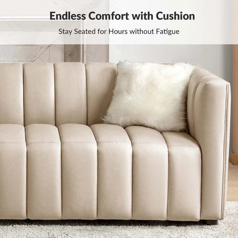 Canapé incurvé en cuir véritable Olinto Modern Camel de 83 pouces avec dossier capitonné par HULALA HOME