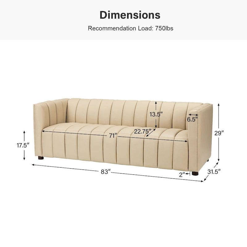 Canapé incurvé en cuir véritable Olinto Modern Camel de 83 pouces avec dossier capitonné par HULALA HOME