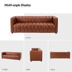 Canapé incurvé en cuir véritable Olinto Modern Camel de 83 pouces avec dossier capitonné par HULALA HOME