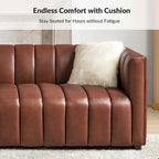 Canapé incurvé en cuir véritable Olinto Modern Camel de 83 pouces avec dossier capitonné par HULALA HOME