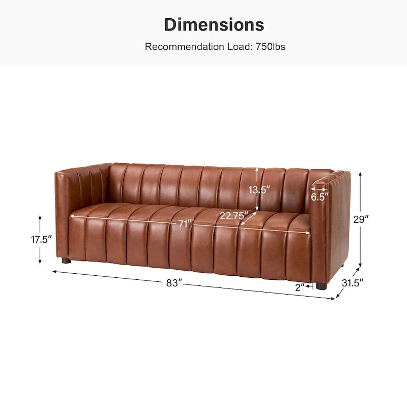 Canapé incurvé en cuir véritable Olinto Modern Camel de 83 pouces avec dossier capitonné par HULALA HOME