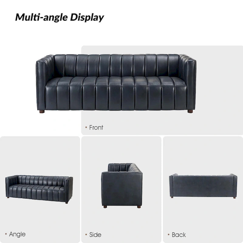 Canapé incurvé en cuir véritable Olinto Modern Camel de 83 pouces avec dossier capitonné par HULALA HOME