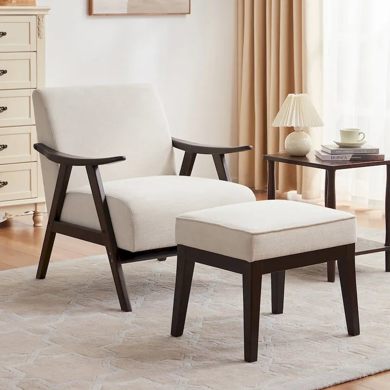 Fauteuil et ottoman HUIMO Mid-century, ensemble de fauteuils rembourrés pour le salon ou la chambre à coucher