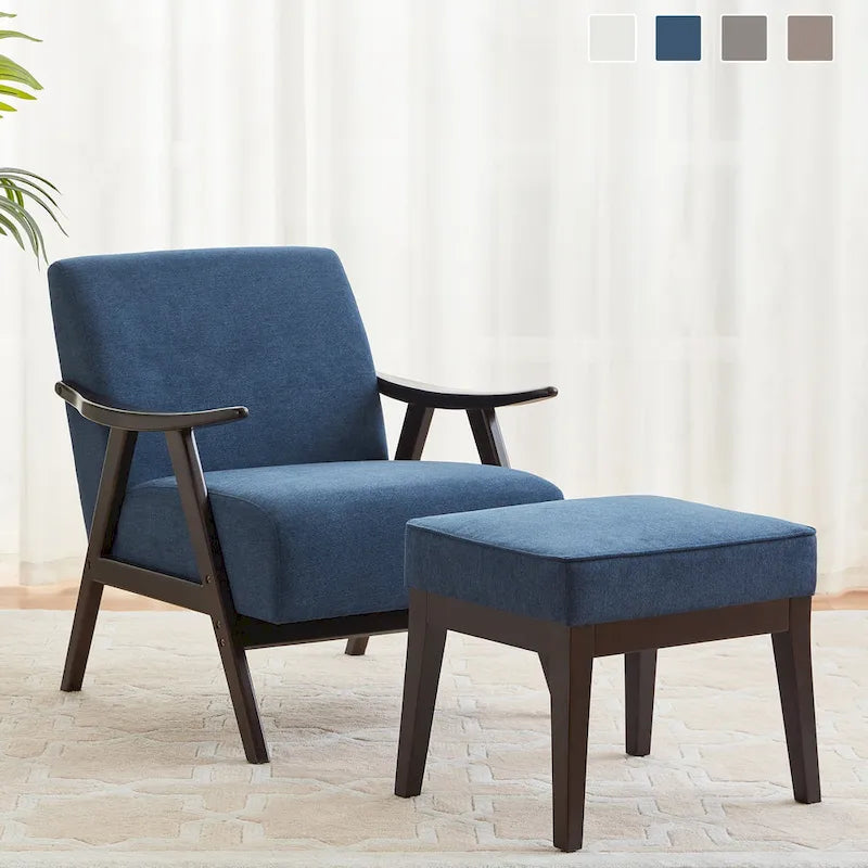 Fauteuil et ottoman HUIMO Mid-century, ensemble de fauteuils rembourrés pour le salon ou la chambre à coucher