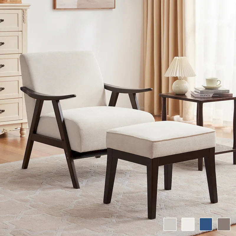 Fauteuil et ottoman HUIMO Mid-century, ensemble de fauteuils rembourrés pour le salon ou la chambre à coucher