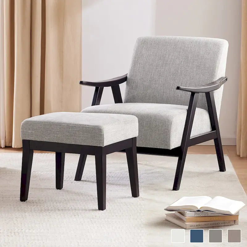Fauteuil et ottoman HUIMO Mid-century, ensemble de fauteuils rembourrés pour le salon ou la chambre à coucher