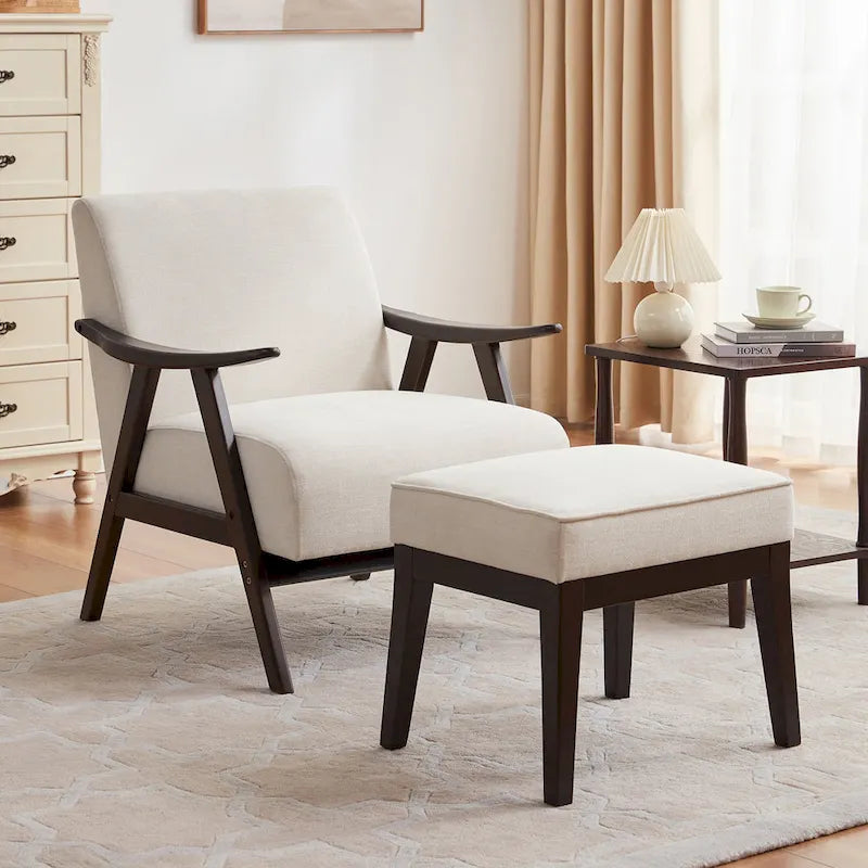 Fauteuil et ottoman HUIMO Mid-century, ensemble de fauteuils rembourrés pour le salon ou la chambre à coucher