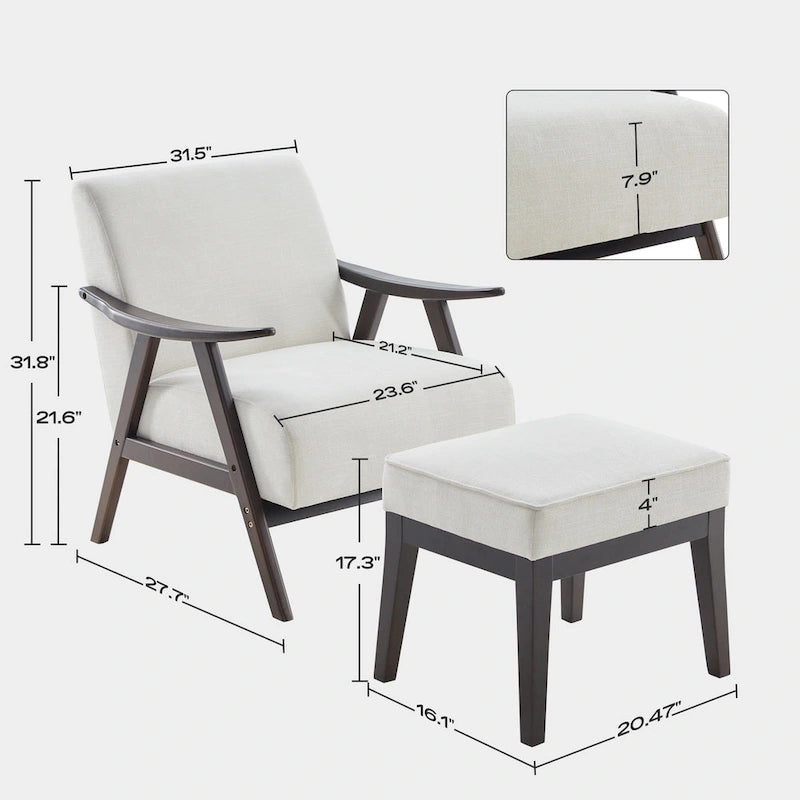 Fauteuil et ottoman HUIMO Mid-century, ensemble de fauteuils rembourrés pour le salon ou la chambre à coucher