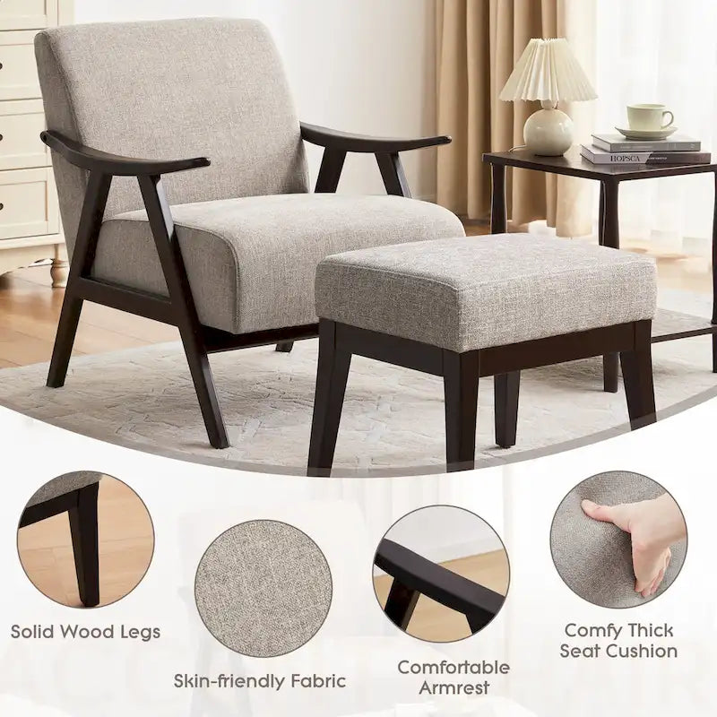 Fauteuil et ottoman HUIMO Mid-century, ensemble de fauteuils rembourrés pour le salon ou la chambre à coucher