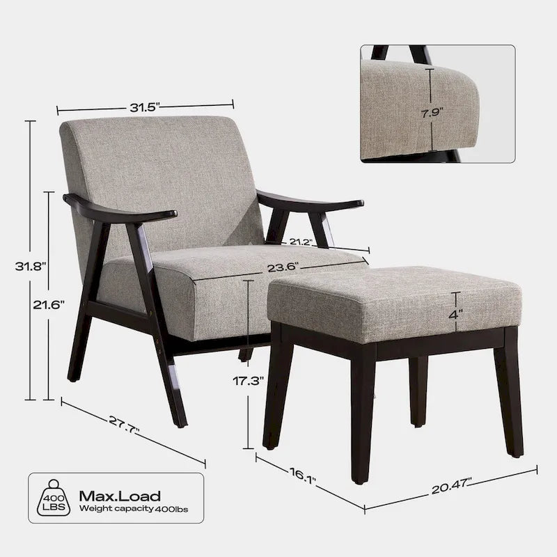 Fauteuil et ottoman HUIMO Mid-century, ensemble de fauteuils rembourrés pour le salon ou la chambre à coucher