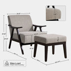 Fauteuil et ottoman HUIMO Mid-century, ensemble de fauteuils rembourrés pour le salon ou la chambre à coucher