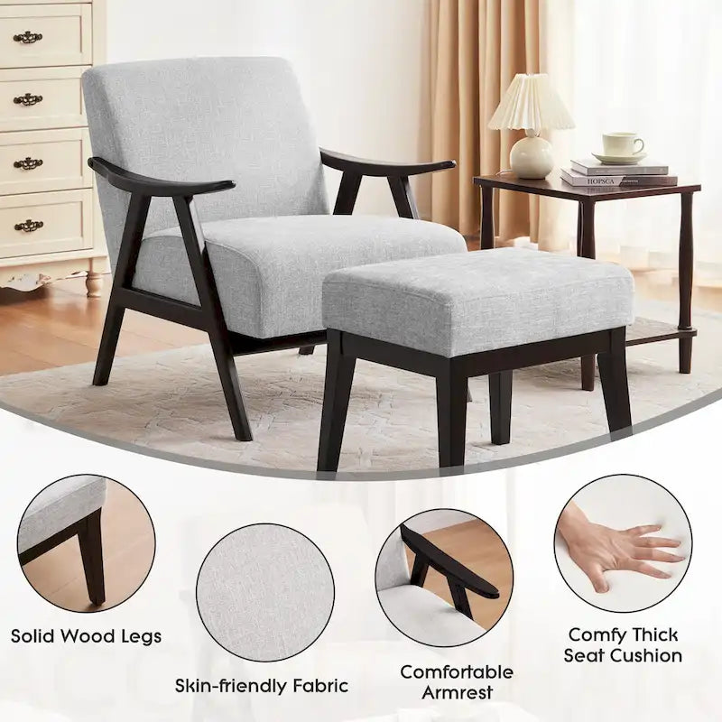 Fauteuil et ottoman HUIMO Mid-century, ensemble de fauteuils rembourrés pour le salon ou la chambre à coucher
