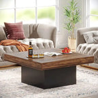 Table basse carrée LED de style fermette en bois composite pour salon