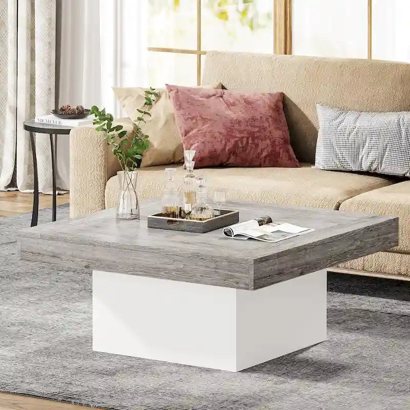 Table basse carrée LED de style fermette en bois composite pour salon