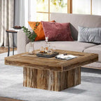 Table basse carrée LED de style fermette en bois composite pour salon