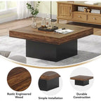 Table basse carrée LED de style fermette en bois composite pour salon