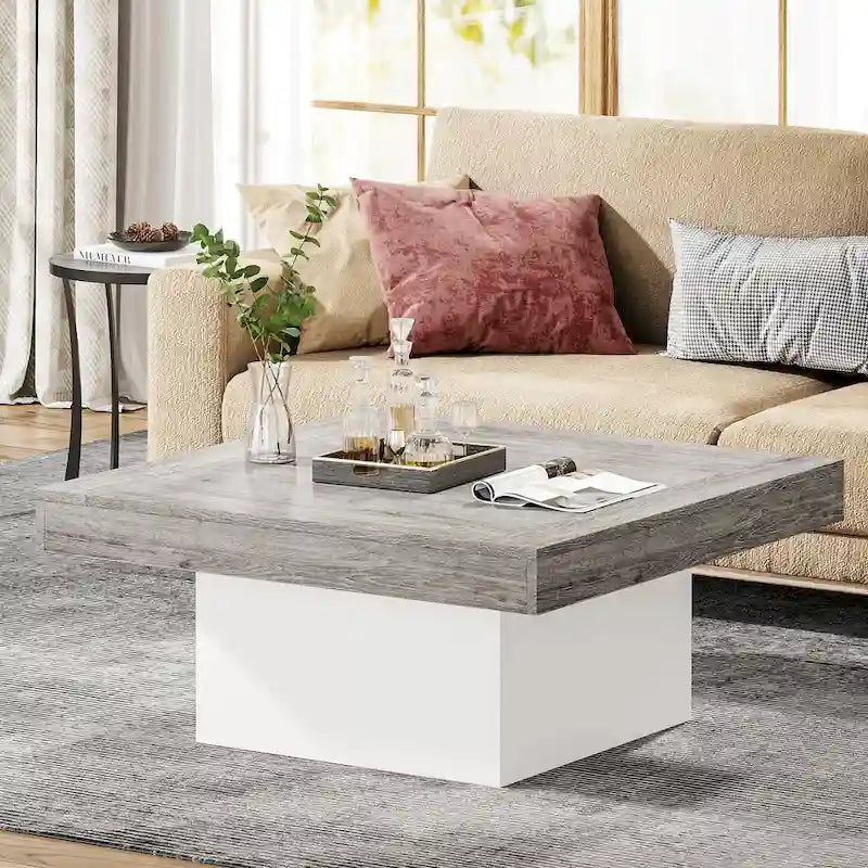 Table basse carrée LED de style fermette en bois composite pour salon