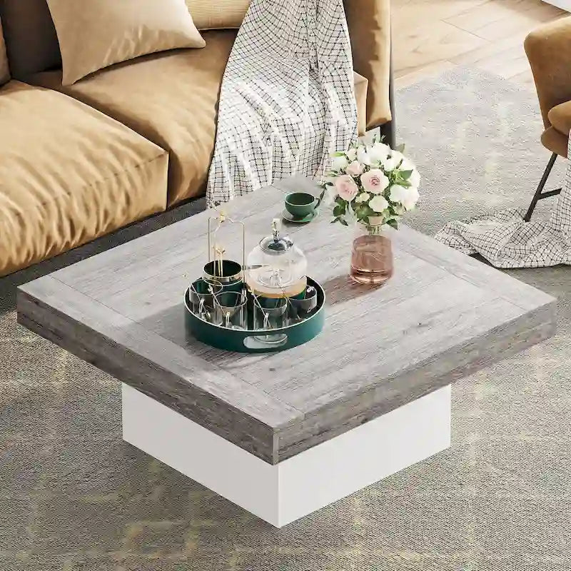 Table basse carrée LED de style fermette en bois composite pour salon