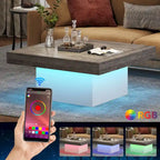 Table basse carrée LED de style fermette en bois composite pour salon