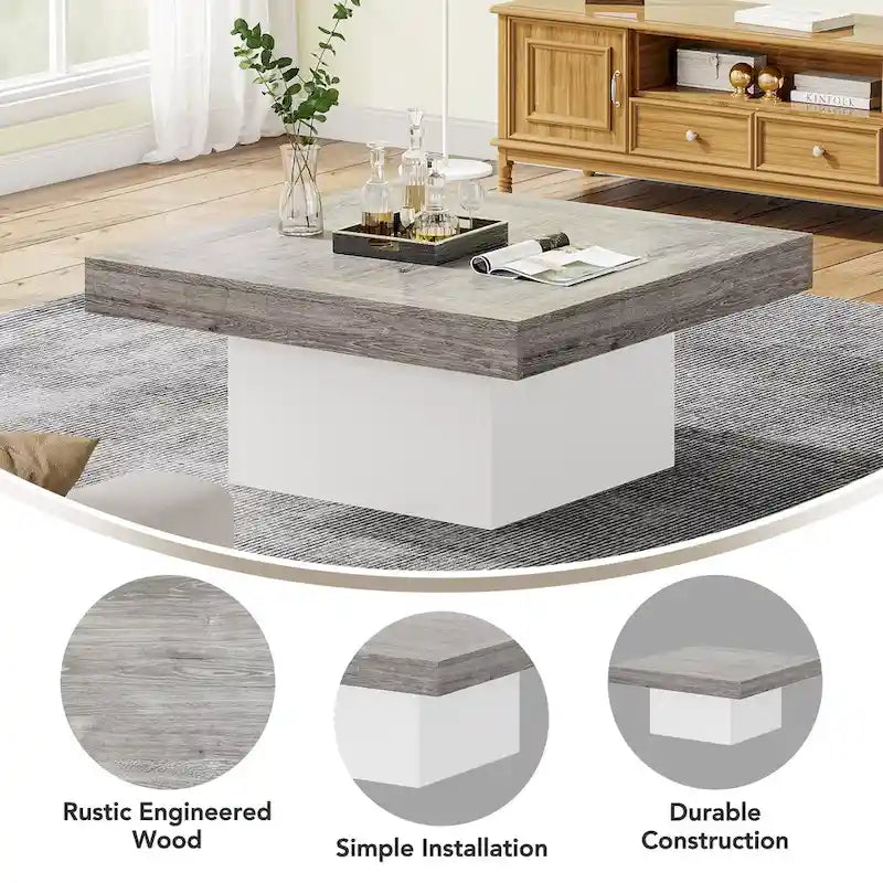 Table basse carrée LED de style fermette en bois composite pour salon