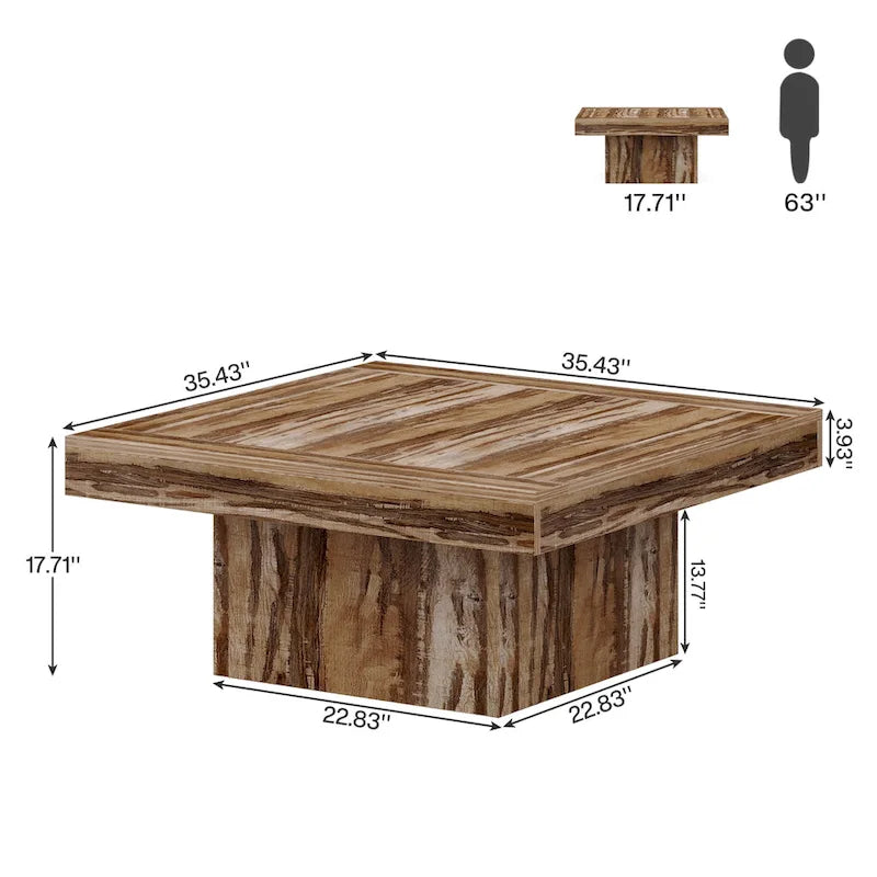 Table basse carrée LED de style fermette en bois composite pour salon