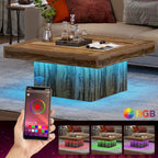 Table basse carrée LED de style fermette en bois composite pour salon