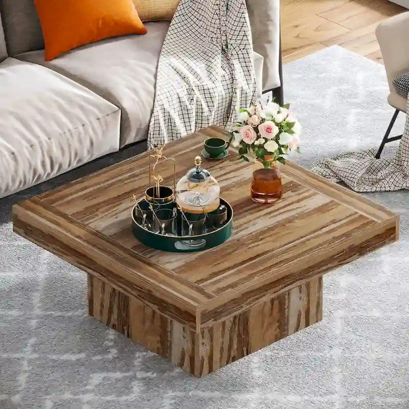 Table basse carrée LED de style fermette en bois composite pour salon