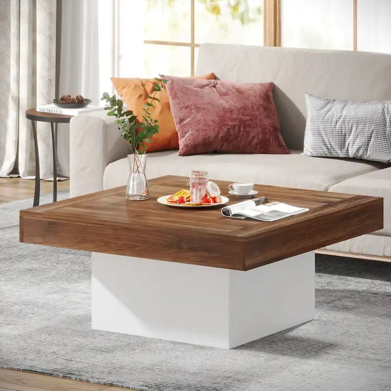 Table basse carrée LED de style fermette en bois composite pour salon
