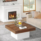 Table basse carrée LED de style fermette en bois composite pour salon