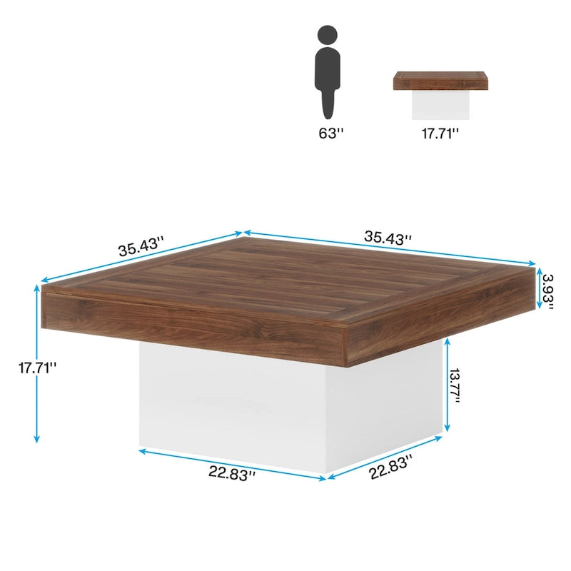 Table basse carrée LED de style fermette en bois composite pour salon