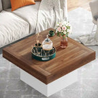 Table basse carrée LED de style fermette en bois composite pour salon