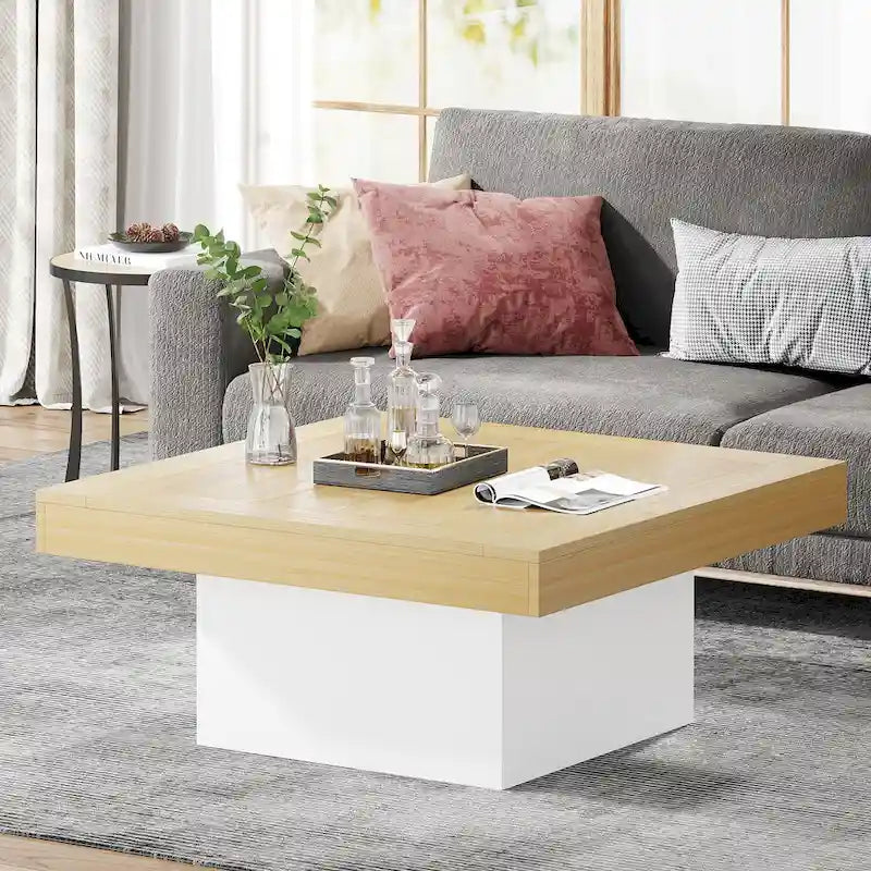 Table basse carrée LED de style fermette en bois composite pour salon