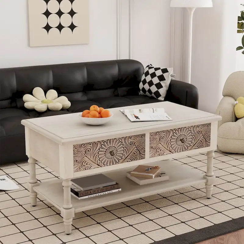 COSIEST Table console vintage en bois massif à 2 tiroirs - 80L x 30l x 76H cm