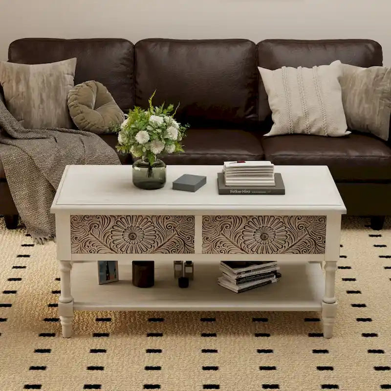 COSIEST Table console vintage en bois massif à 2 tiroirs - 80L x 30l x 76H cm