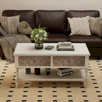 COSIEST Table console vintage en bois massif à 2 tiroirs - 80L x 30l x 76H cm