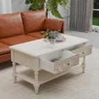 COSIEST Table console vintage en bois massif à 2 tiroirs - 80L x 30l x 76H cm